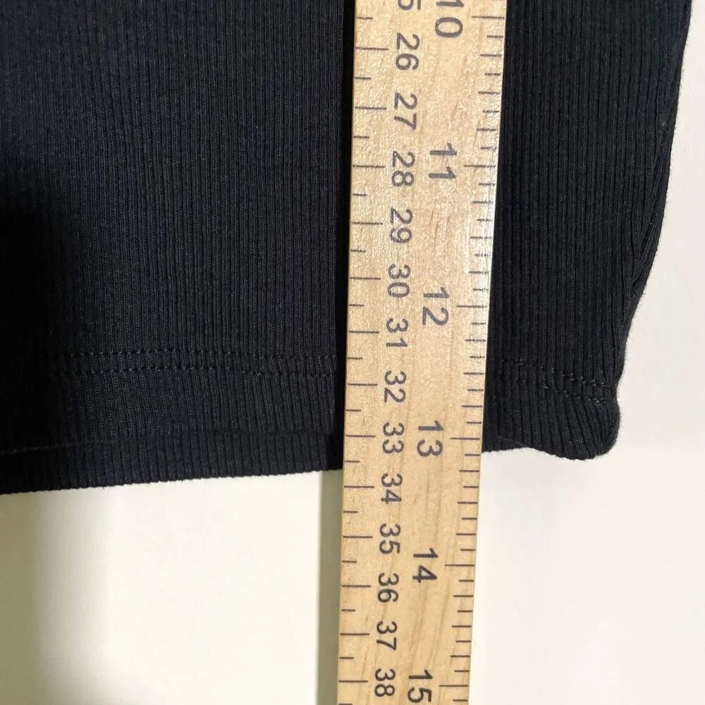 Zara Women's Collared Ribbed Black Crop Top Long Sleeve Size Small Casual